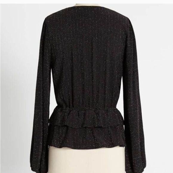 NWT ModCloth Layered In Luminosity black balloon long sleeve blouse metallic XS - Picture 10 of 10
